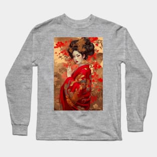 Geisha in Kimono Artwork T-Shirt Long Sleeve T-Shirt